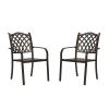 Set of 2 Stackable Outdoor Patio Dining Chairs, Rust-Free Cast Aluminum Frame with Arms, Lattice Weave Design Metal Furniture for Lawn Garden Backyard