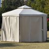 Outdoor Patio Hexagon Gazebo with Polyester Curtain Side Wall; Double Roofs for Decks; Poolsides; Gardens; Beige