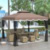 9.8Ft. Wx8.8Ft. H Outdoor Steel Vented Dome Top Patio Gazebo with Netting for Backyard; Poolside and Deck; Brown