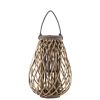 20 Inch Curved Diamond Lattice Bamboo Lantern with Braided Handle; Brown; DunaWest