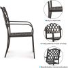 Set of 2 Stackable Outdoor Patio Dining Chairs, Rust-Free Cast Aluminum Frame with Arms, Lattice Weave Design Metal Furniture for Lawn Garden Backyard