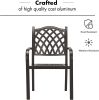 Set of 2 Stackable Outdoor Patio Dining Chairs, Rust-Free Cast Aluminum Frame with Arms, Lattice Weave Design Metal Furniture for Lawn Garden Backyard