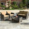 Patio Garden Outdoor Rattan Furniture Set With Cushions  4 Pce Set