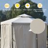 Outdoor Patio Hexagon Gazebo with Polyester Curtain Side Wall; Double Roofs for Decks; Poolsides; Gardens; Beige