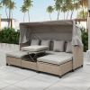 4 Piece UV-Proof Resin Wicker Patio Sofa Set with Retractable Canopy; Cushions and Lifting Table; Brown