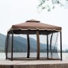 9.8Ft. Wx8.8Ft. H Outdoor Steel Vented Dome Top Patio Gazebo with Netting for Backyard; Poolside and Deck; Brown