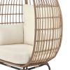 Manhattan Comfort Spezia Freestanding Steel and Rattan Outdoor Egg Chair with Cushions in Cream