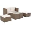 TOPMAX Outdoor 6-Piece Garden Furniture Set; PE Wicker Rattan Sectional Sofa Set with 2 Tea Tables; Brown Wicker+Beige Cushion