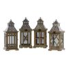 4 Piece Pierced Metal Top Wooden Lantern with Rings; Brown and Silver; DunaWest