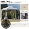 Outdoor Patio Hexagon Gazebo with Polyester Curtain Side Wall; Double Roofs for Decks; Poolsides; Gardens; Beige