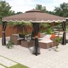 9.8Ft. Wx8.8Ft. H Outdoor Steel Vented Dome Top Patio Gazebo with Netting for Backyard; Poolside and Deck; Brown