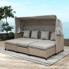 4 Piece UV-Proof Resin Wicker Patio Sofa Set with Retractable Canopy; Cushions and Lifting Table; Brown