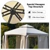 Outdoor Patio Hexagon Gazebo with Polyester Curtain Side Wall; Double Roofs for Decks; Poolsides; Gardens; Beige