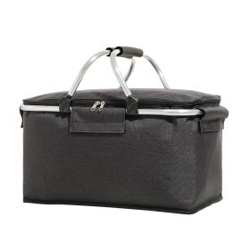 Outdoor Folding Picnic Bag Fruit Basket Thermal Storage Basket (Color: black)