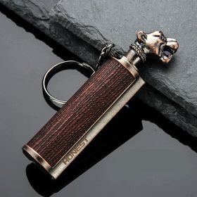 Creative Metal Keychain Lighter Wild Fire Ten Thousand Times Use Kerosene Lighters Gifts For Men (Color: Bronze snowflake leopard head)