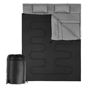 Traving Camping Portable Duble Person Waterproof Sleeping Bag W/ 2 Pillows (Color: black, Type: Sleeping Pad)