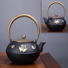 Japanese -Style Creative Literary And Art Hand-Made Boiled Teapot Happy Iron Teapot (Color: Style K, Material: Cast Iron)