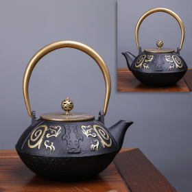 Japanese -Style Creative Literary And Art Hand-Made Boiled Teapot Happy Iron Teapot (Color: Style H, Material: Cast Iron)