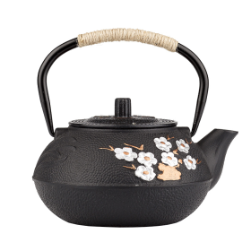 Classic Stylish Japanese -style Cast Iron Teapot With 304 Stainless Steel Infuser For Loose Leaf Tea (Color: Black B, Material: Cast Iron)