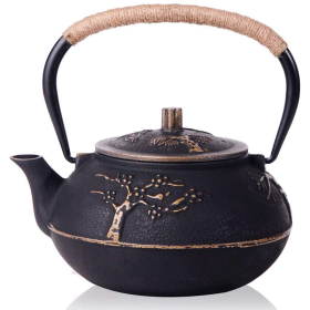 Classic Stylish Japanese -style Cast Iron Teapot With 304 Stainless Steel Infuser For Loose Leaf Tea (Color: Black C, Material: Cast Iron)