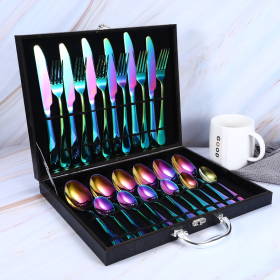 Elegant Western High-End Stainless Steel Tableware 24 Piece Set (Color: Black Color, Type: knife and fork)