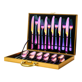 Elegant Western High-End Stainless Steel Tableware 24 Piece Set (Color: Colorful, Type: knife and fork)