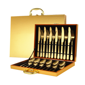 Elegant Western High-End Stainless Steel Tableware 24 Piece Set (Color: Gold, Type: knife and fork)