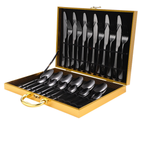 Elegant Western High-End Stainless Steel Tableware 24 Piece Set (Color: black, Type: knife and fork)