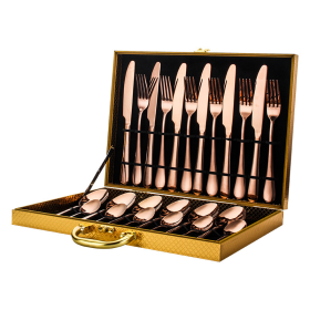 Elegant Western High-End Stainless Steel Tableware 24 Piece Set (Color: Rose Gold, Type: knife and fork)