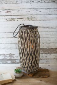 Perfect Patio Garden Decor Simple Yet Elegant Square Willow Lantern (Color: Grey, size: 9.5" x 9.5" x 23"t)