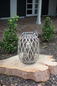 Perfect Patio Garden Decor Simple Yet Elegant Square Willow Lantern (Color: Grey, size: 10.5"d x 16"t)