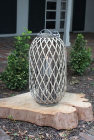 Perfect Patio Garden Decor Simple Yet Elegant Square Willow Lantern (Color: Grey, size: 11.5"d x 24"t)