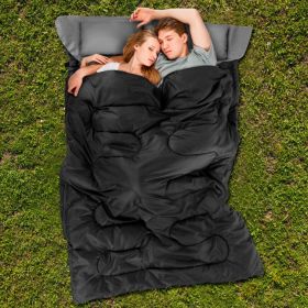 2 Person Waterproof Sleeping Bag with 2 Pillows (Color: black)