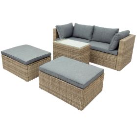 Backyard Pool Outdoor Furmiture 5-Piece Rattan Sectional Sofa Set (Color: Gray, Material: Rattan)