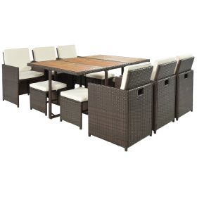 Backyard Garden PE Wicker For 8 People Dining Table Set (Color: Brown, Material: Rattan)