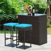 3 Pieces Patio Rattan Wicker Bar Table Stools Dining Set