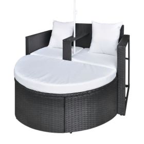 Outdoor Backyard Half-Moon Sectional Furniture Rattan Sofa  2-Piece Set (Color: black, Material: Rattan)