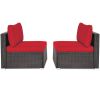 2 Pieces Patio Rattan Armless Sofa Set with 2 Cushions and 2 Pillows