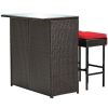 3 Pieces Patio Rattan Wicker Bar Table Stools Dining Set