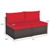 2 Pieces Patio Rattan Armless Sofa Set with 2 Cushions and 2 Pillows