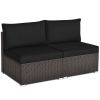 2 Pieces Patio Rattan Armless Sofa Set with 2 Cushions and 2 Pillows