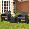 3 Pieces Patio Wicker Furniture Set with Storage Table and Protective Cover